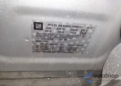 2020 Chevrolet Trax Fwd Lt z USA, uszkodzony, nr VIN KL7CJLSB1LB019995